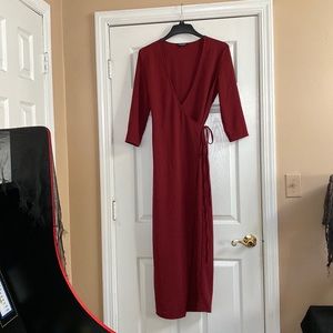American Apparel Burgundy Julliard Crepe Maxi Wrap Dress